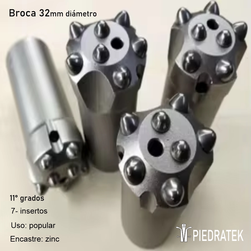 Broca diametro 32mm,11 grados, 7 botones- falda larga