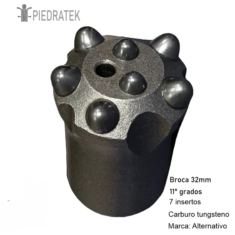 Broca diametro 32mm,11 grados, 7 botones- piedratek