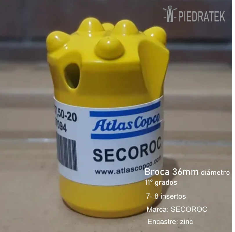 Broca 36mm diametro,11 grados 7 insertos Atlas