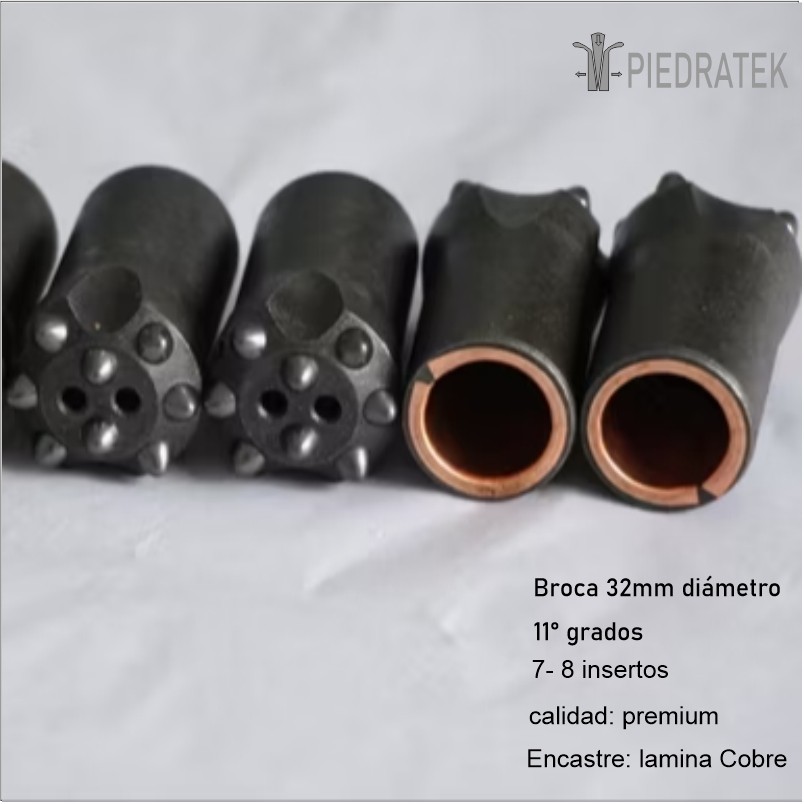 Broca 32mm diametro,11 grados, 7 insertos,cobre
